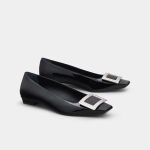 Roger Vivier Belle Vivier Metal Buckle Ballerinas in Patent Leather Black